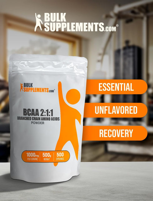 BulkSupplements.com BCAA 2:1:1 Powder, Unflavored & Gluten Free, 500g (1.1 lbs)
