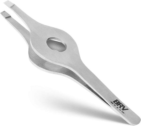 Wide Grip Slant Tweezers | Professional Tweezers for Eyebrows & Nose/Ear/Facial Hair - Hand-Filed Slanted Tips, Silver