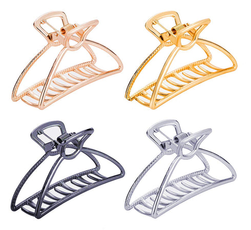 TANG SONG 4PCS Large Metal Hair Claw Clips for Women, Silver, Gold, Rose Gold, Black, Half Bun Hairpins