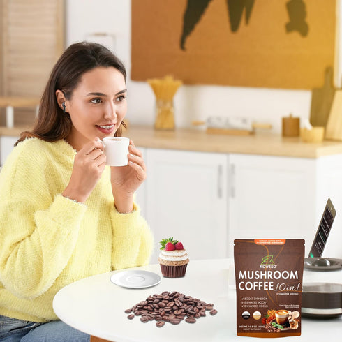 RIOWEGO Powder,10-in-1 Immunity, Focus-30 Mushroom Coffee Mushroom Superfood Adaptogen Mix-Organic Lion's Mane, Chaga