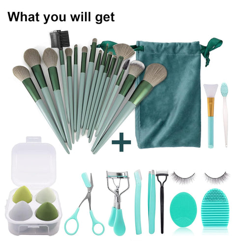 Koccido Makeup Brushes - 30 Pcs Makeup Kit, Foundation & Eyeshadow Brushes Set (Green)