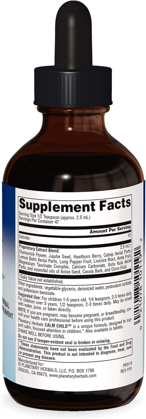 Planetary Herbals Calm Child Herbal Syrup, 4oz - Soothing Botanicals Chamomile, Lemon Balm & Catnip