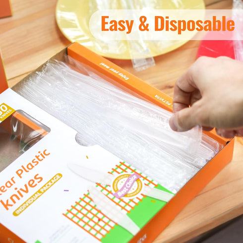 Clear Disposable Plastic Knives, Pack of 50, Individually Wrapped
