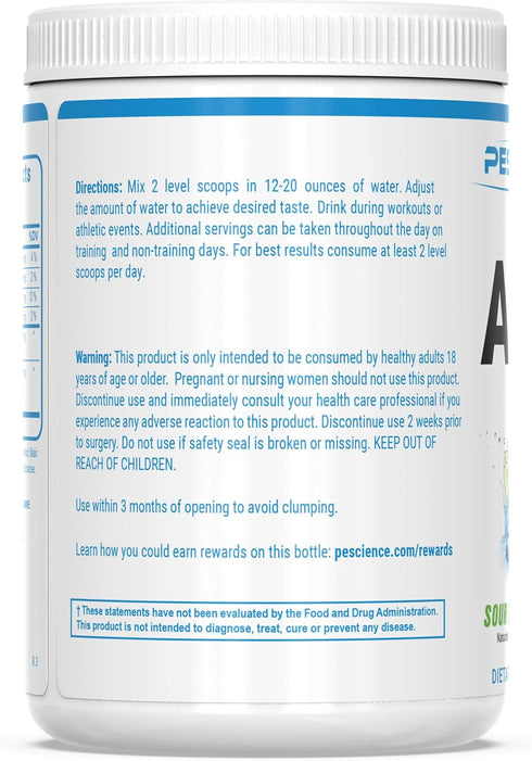 PEScience Amino IV BCAA & EAA Powder, Sour Green Apple, 60 Scoop, Sugar Free for Hydration and Muscle Recovery