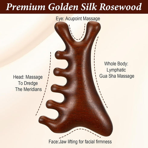 LXUEJIE 4-in-1 Gua Sha Tool for Face & Body, Sandalwood Face & Body Massager, Lymphatic Drainage Massage Comb, Full