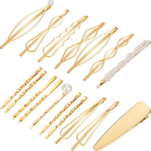 Yaomiao 17 Pieces Gold Hair Pins Set Geometric Bobby Pin Barrettes Decorative Jewelry Hair Clamps for Women