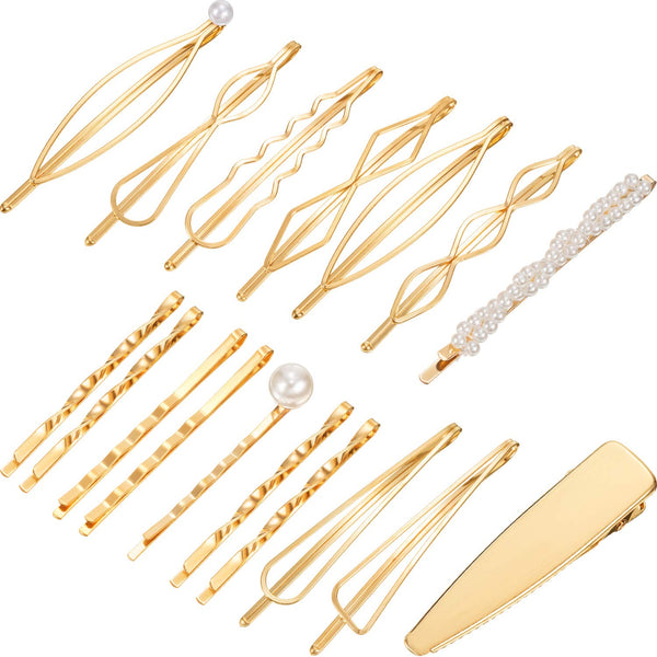 Yaomiao 17 Pieces Gold Hair Pins Set Geometric Bobby Pin Barrettes Decorative Jewelry Hair Clamps for Women