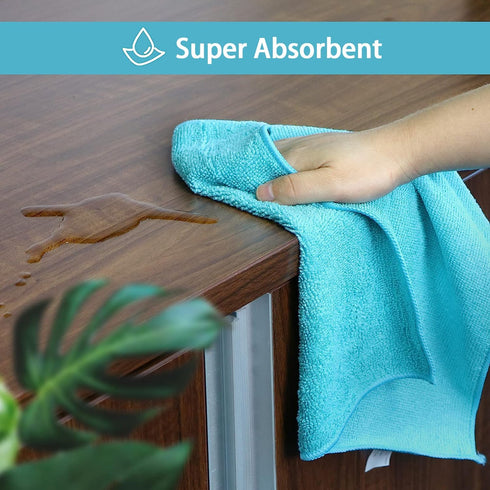 HOMEXCEL Microfiber Cleaning Cloth, 12 Pack Cleaning Rags with 4 Color Assorted, 11.5"X11.5" (Green/Blue/Yellow/Pink)