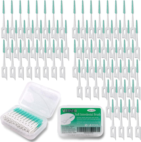 200 PCS Soft Dental Floss Picks with Case, Disposable Tooth Flossing Brush for Cleaning Teeth, Green Color