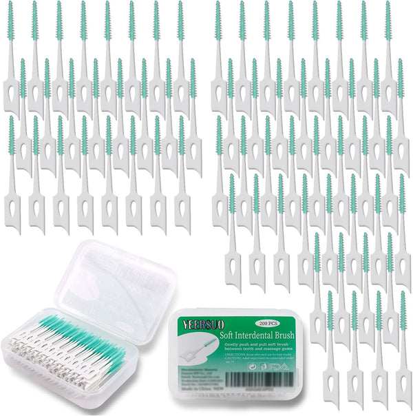 200 PCS Soft Dental Floss Picks with Case, Disposable Tooth Flossing Brush for Cleaning Teeth, Green Color