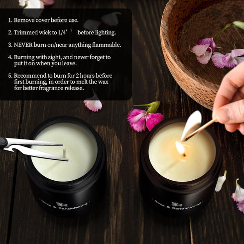 TranquilBliss 7.6oz Rose & Sandalwood Black Scented Candles for Men - Soy Wax Candle for Home Scented - Men Candle