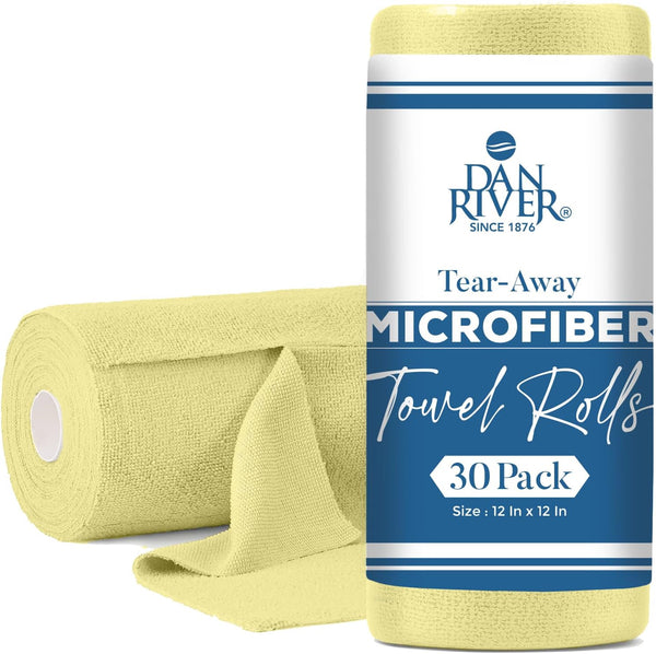 Dan River Tear Away Microfiber Cleaning Towel Roll - 30 Pack, 12x12 Inch Reusable Cloths for Scratch-Free Cleaning