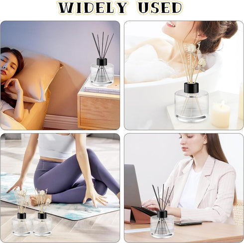 Mirrline 6 100ml/3.4oz Pcs Glass Diffuser Clear Refillable Round Glass Diffuser with Black Lids for Aromatherapy