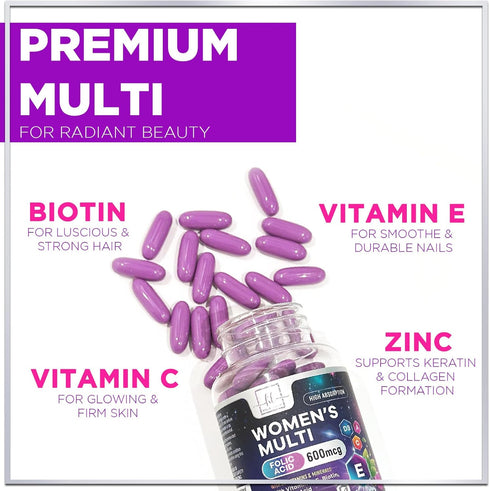 Women's Complete Multivitamin - Once Daily with Vitamin A, B6, B12, C, D, Biotin, Folate, Iron & Zinc - 60 Softgels