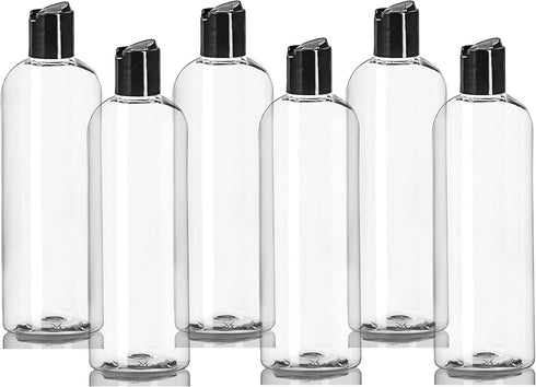 ljdeals 16 oz Clear Plastic Empty Bottles - Black Disc Top Caps, Squeezable Refillable Containers for Shampoo, Lotions