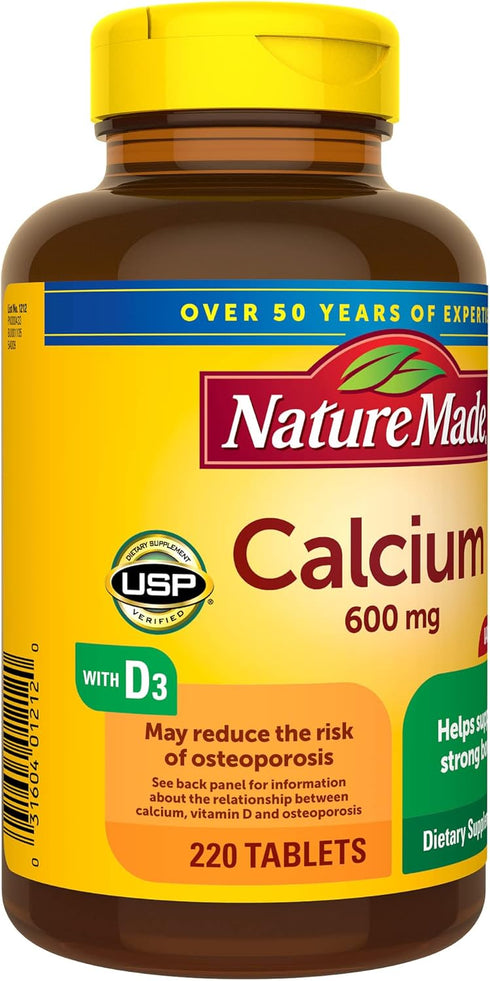 Nature Made Calcium 600 mg with Vitamin D3 | 220 Tablets | Dietary Supplement for Bone Support (pack of 1)