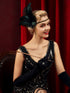 SWEETV 1920s Headpiece Flapper Headband, Rhinestone Pearl Feather Hair Band Great Gatsby Accessories for Women
