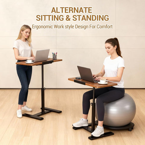 Naiveferry Height Adjustable Laptop Mobile Standing Desk with Wheels, Bedside Table Tilting Laptop Cart, Small Rolling