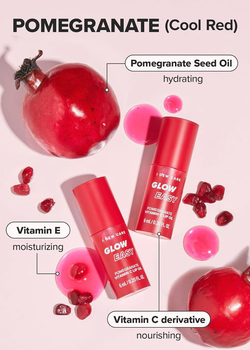 I DEW CARE Lip Oil - Glow Easy Pomegranate | Vitamin C Tinted Lip Oil, Hydrating Korean Makeup (0.20 Fl Oz)