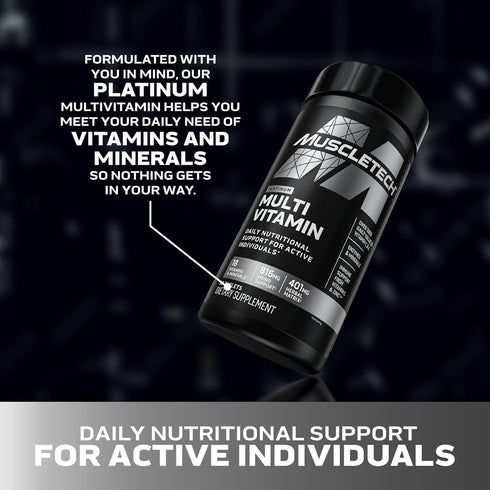 MuscleTech Platinum Multivitamins for Men & Women - Daily Workout Supplement for Immune Support, 90 Capsules