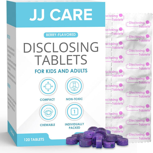 JJ Care Disclosing Tablets for Kids - 120 Count Berry Flavored Dental Plaque Tablets, Individually Wrapped
