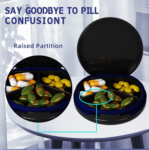 Serfeymi 3 Compartment Waterproof Cute Small Pill Box, Travel Portable Multifunctional Case Holder for Vitamins, Fish