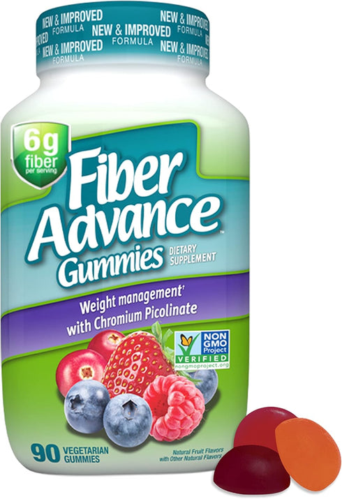 Fiber Advance Weight Management Gummies, 100% Plant Based Fiber for Digestive Wellness, 90 Count