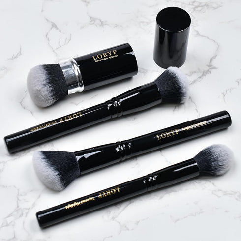 LORYP 4 Pcs Full Face Professional Makeup Brushes Set - Retractable Kabuki Airbrush for Powder and Cream