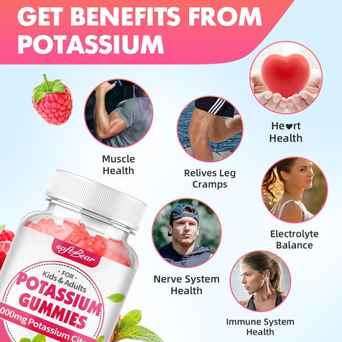 softbear Potassium Gummies for Adults, 1000mg High Potency Organic Potassium Supplement for Muscle Health - 120 Count