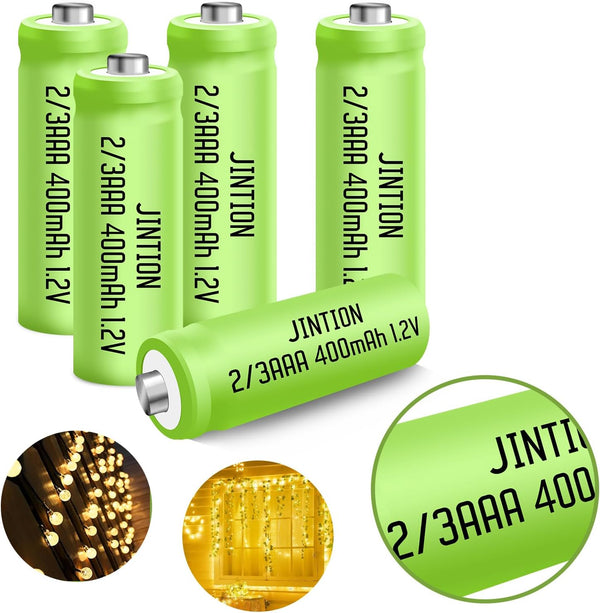 JINTION NIMH 2/3AAA Rechargeable Batteries 1.2V 400mAh, 5 Pack (Not AAA Size)