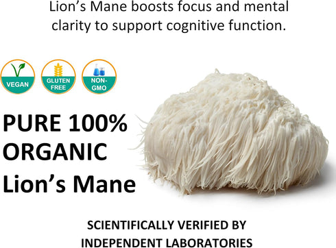 Immune (227g) Jetsu Lions Mane Mushroom Powder, Organic, Vegan, Non-GMO Extract Supplement. Nootropic to Support Brain