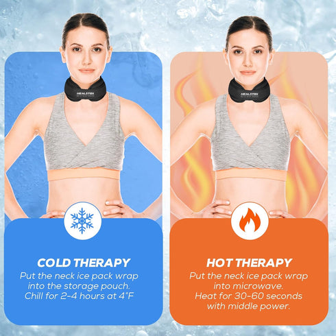 Cervical Ice Pack Neck Wrap, Reusable Cold & Hot Therapy Gel for Neck Injuries, Adjustable Migraine Relief