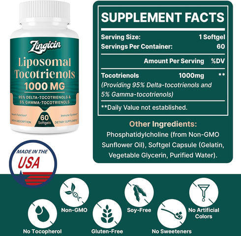 Vitamin E Tocotrienols - Liposomal Vitamin E Oil 1000mg, Highly Absorbable for Cardiovascular, Bone Health, Antioxidant