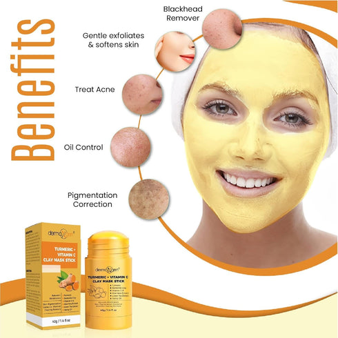 Organic Turmeric Mask Stick for Clear Skin, Acne & Scars Reduction, All-Natural Facial Mask, 1.4 Oz