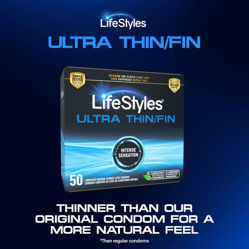 Pack, 50 Count Lifestyles Ultra Thin Natural Rubber and Lubricated Latex Condoms Value