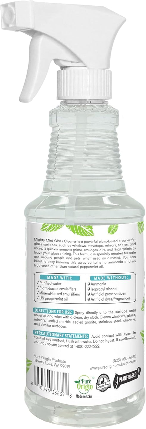 Mighty Mint Glass Cleaner, Non-Toxic Ammonia-Free Streak-Free Spray for Windows, 16oz Natural Peppermint
