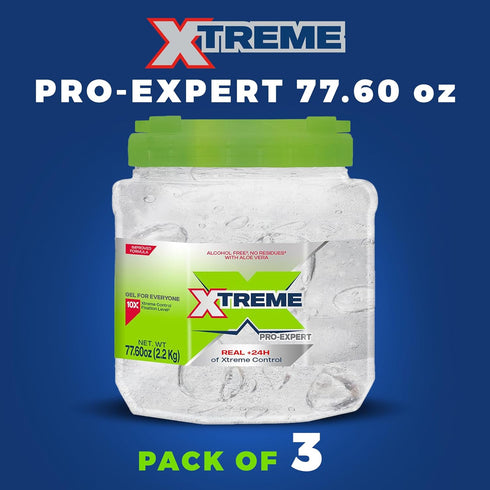 Xtreme Pro-Expert Clear Styling Hair Gel, 77.60 oz Jar (Pack of 3), Alcohol-Free 24-Hours Control with Aloe Vera
