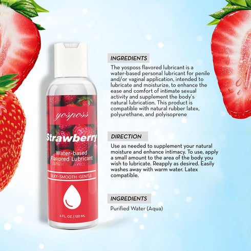 YOSPOSS 4 fl.oz. Strawberry Flavored Water Based Lubricant for Men Women, Sugar-Free Natural Feel Personal Lube