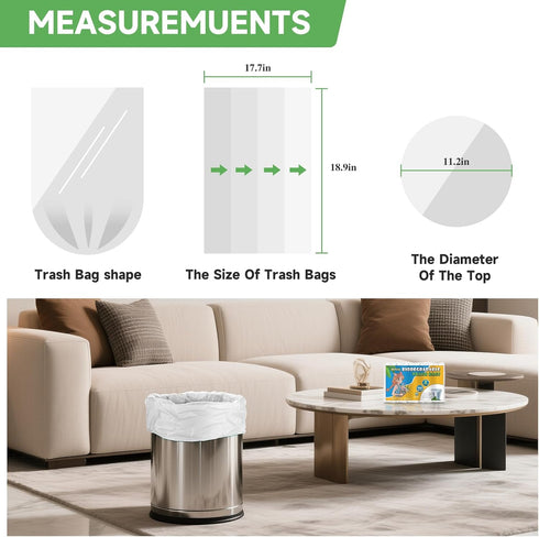 heihaily 3 100 Count 5 Gallon Small Biodegradable Trash Bags - Clear White Waste Basket Liners Strong Thick Recyclable