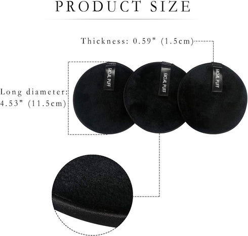 Vtrem 3 PCs Makeup Remover Pads - Reusable Soft Facial Cleaning Puffs Towels, Washable Make Up Removing Cloth
