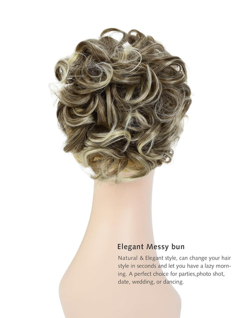Yamel Messy Bun Scrunchie Hairpiece, Updo Curly Bun Extension Combs for Women (Ash Brown to Bleach Blonde)