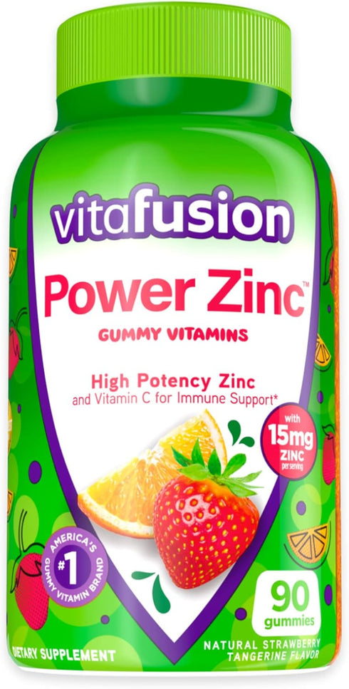 Vitafusion Power Zinc Gummy Vitamins, Immune Support, Strawberry Tangerine Flavor, 90 Count