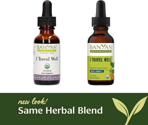 Immune 1 oz. Banyan Botanicals I Travel Well Liquid Extract Organic Fast-Acting Support for Travel with Ashwagandha