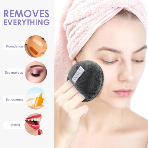 SUNLAND Reusable Makeup Remover Pads, Microfiber Face Cleansing Gloves, Washable Cloth with Laundry Bag, Rounds Pads