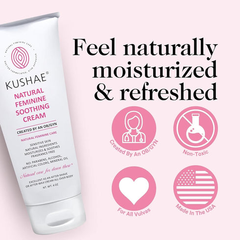 Kushae Feminine Soothing After Shave Cream, Natural Aloe-Based Moisturizer for Women, 4oz
