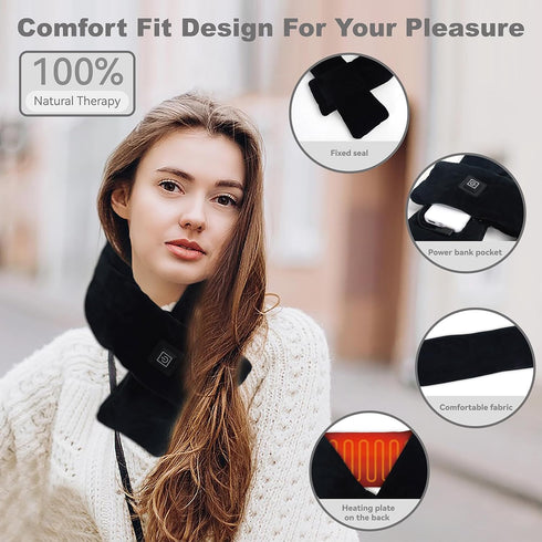 QOTOLY 3 5000mAh Cordless Heated Scarf, Neck Heating Pad for Pain Relief, Rechargeable Neck Warmer with Heat Levels