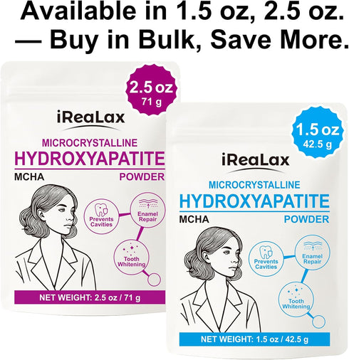iReaLax 100% 42.5g (1.5 oz) Pure Microcrystalline Hydroxyapatite Powder | Non-Nano MCHA Micro Hydroxyapatite Powder
