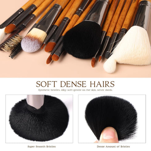Makeup Brush Set: 15pcs Professional Makeup Brushes with Leather Button Bag - Foundation, Concealer, Kabuki, Blush,