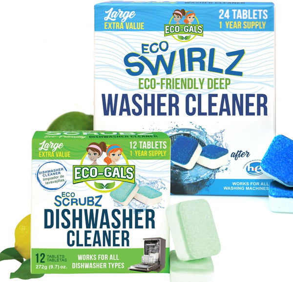 Eco Swirlz Washing Machine Cleaner with Bonus Eco Scrubz Dishwasher Cleaner Add On, 36 Count Deep Cleaning Tablets