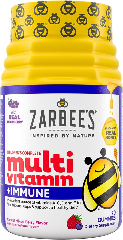 Zarbee's Complete Kids Multivitamin Gummies, 70 Count, Immune Support with Vitamin A, C, D3, E, B-complex